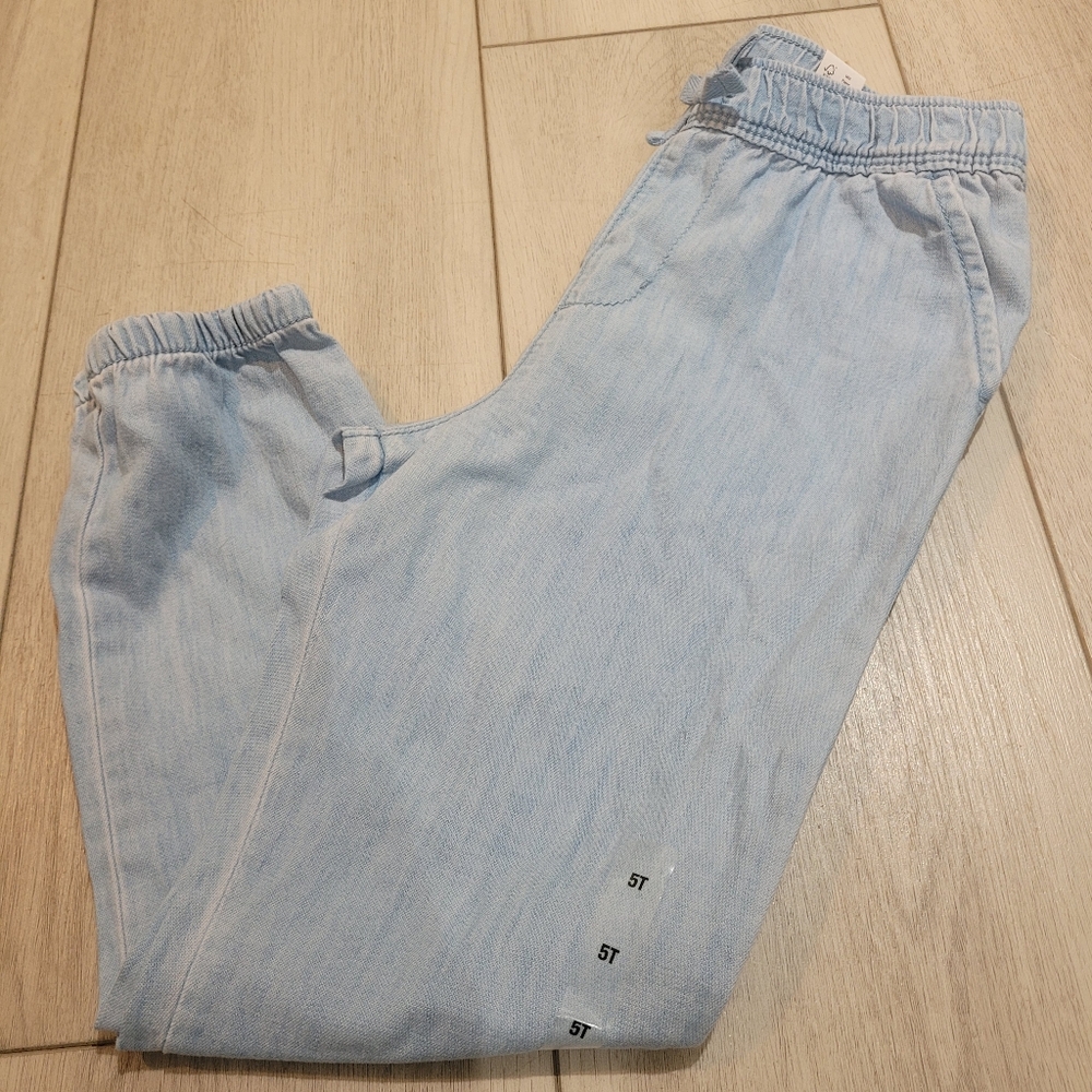 The Children's Place Kids Cotton Drawstring Waist Chambray Joggers 5T Blue NEW